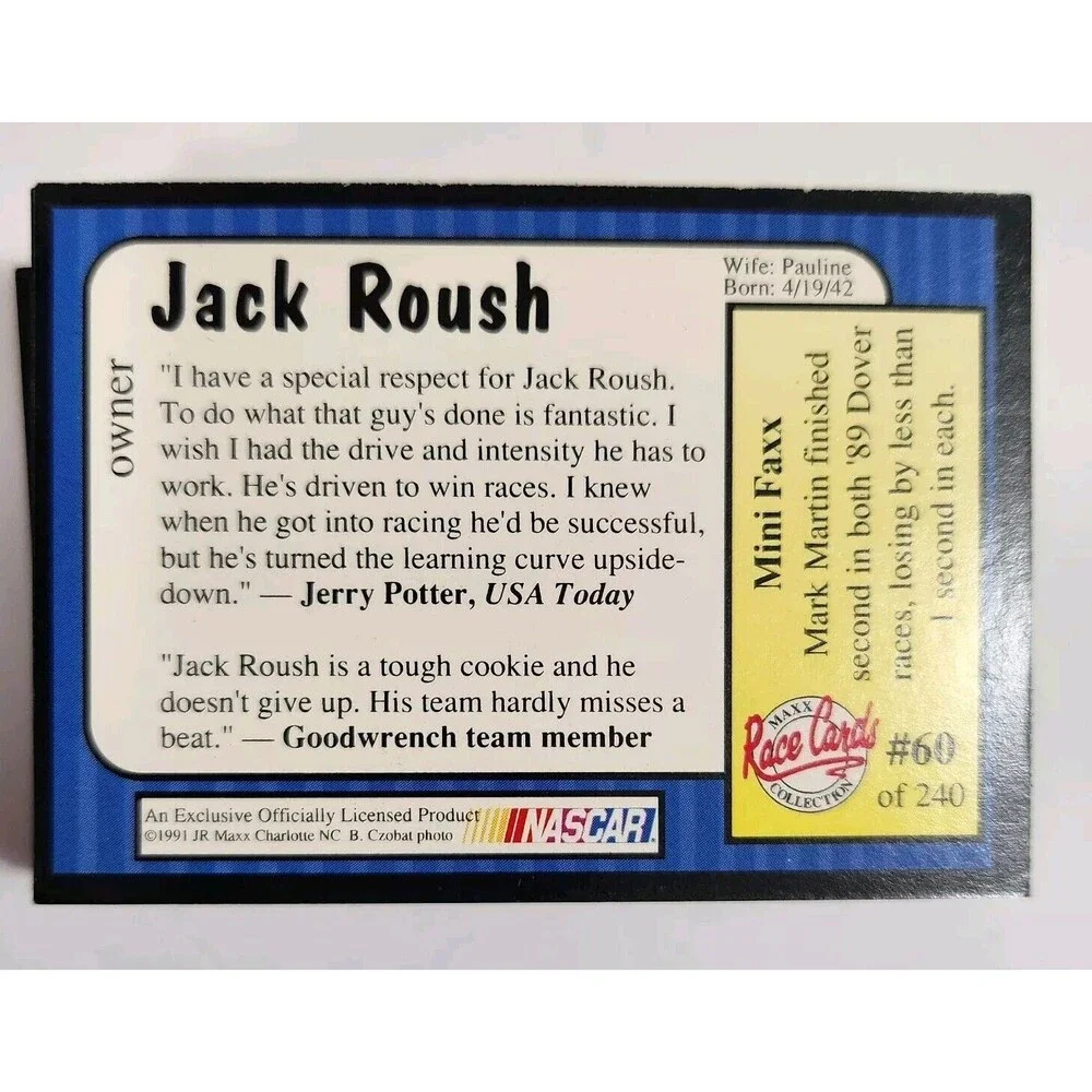 1991 MAXX Race Cards NASCAR Trading Cards Box Set 240